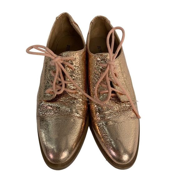 Just fab women’s Billie Jean oxford metallic size 6.5 5904 flats lace up pink - Picture 2 of 7